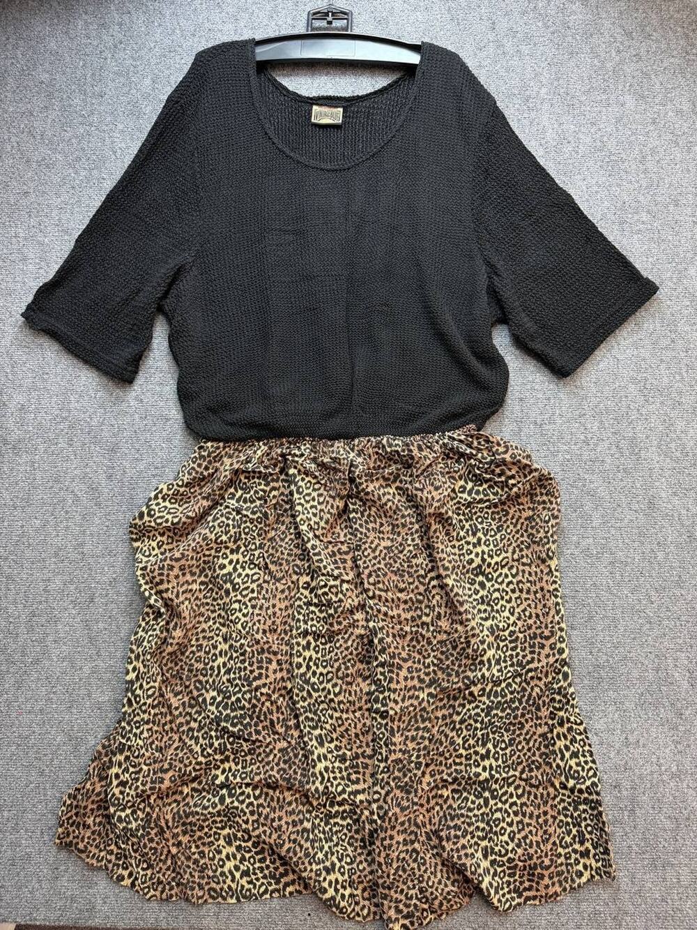 Vintage Blue Womens L Leopard Print Maxi Dress Black Textured Top 50" Long
